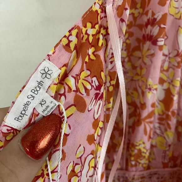 POUPETTE ST. BARTH Beth orange pink floral halter romper - Picture 7 of 8